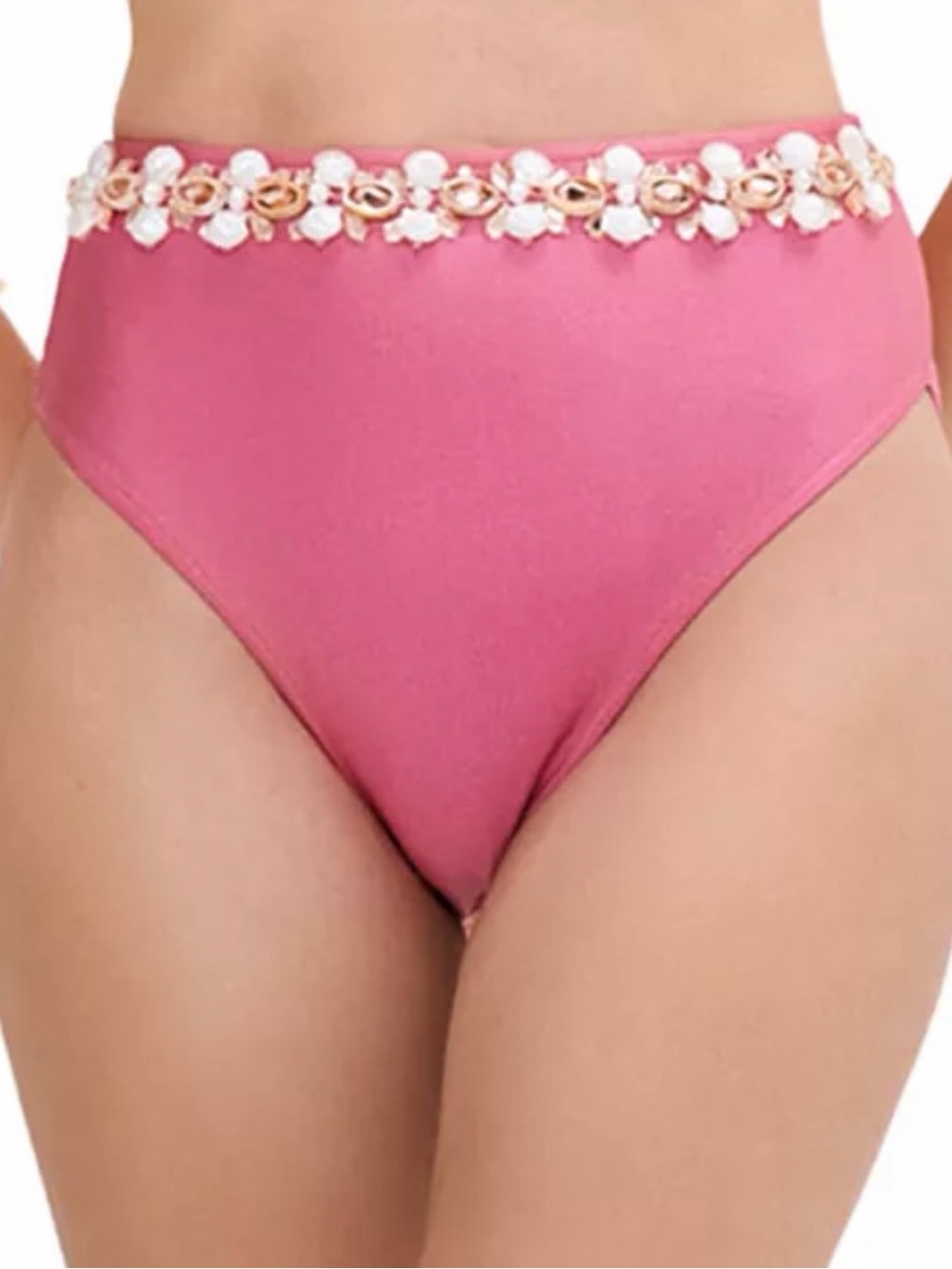 PatBO Seashell Embellished High-Waist Bikini Bottom Pink Size Small